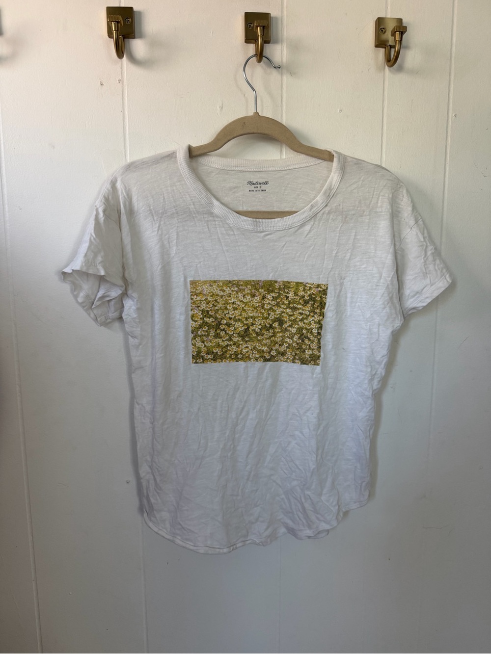 Madewell White Tee with Yellow Floral Panel